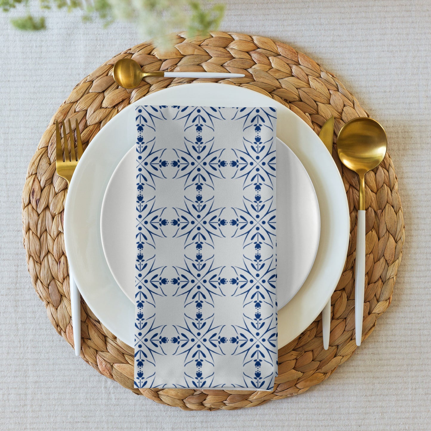 Nordic Floral Blue Cloth Napkins | Reusable Fabric Table Linens | Set of 4