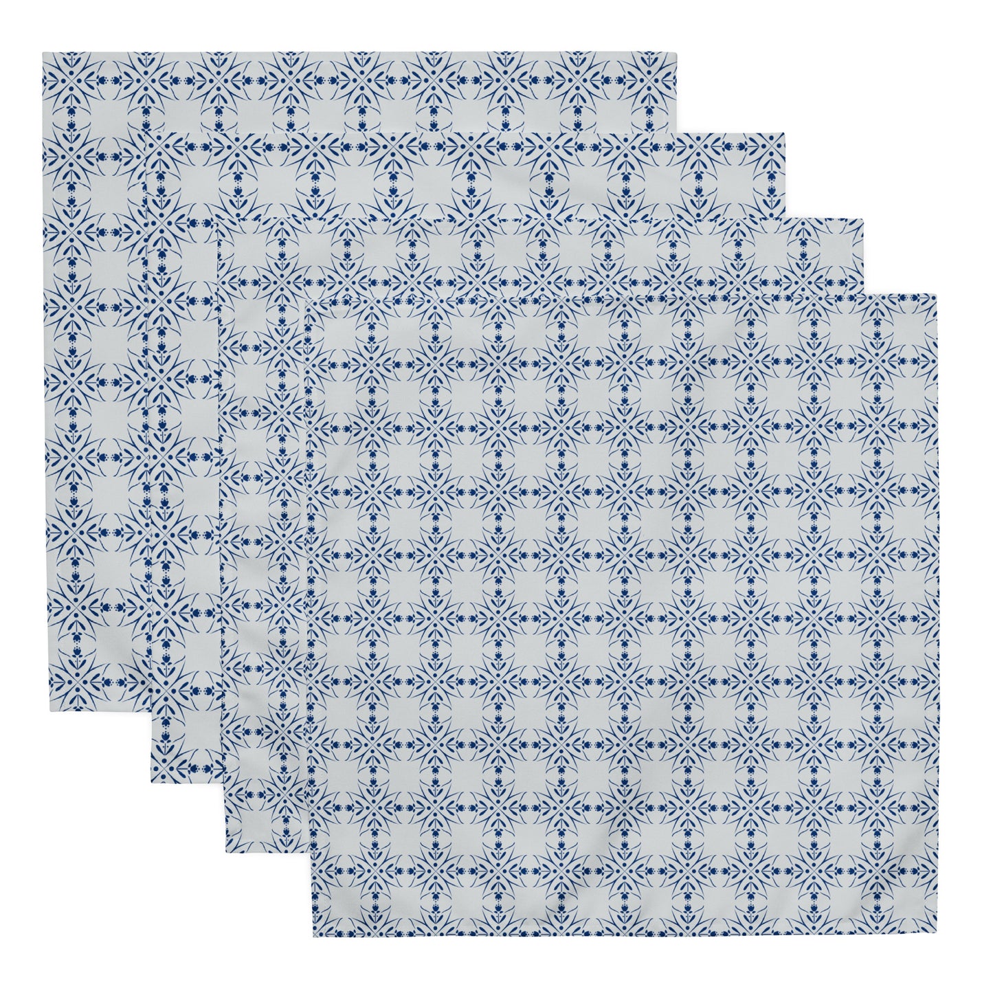 Nordic Floral Blue Cloth Napkins | Reusable Fabric Table Linens | Set of 4
