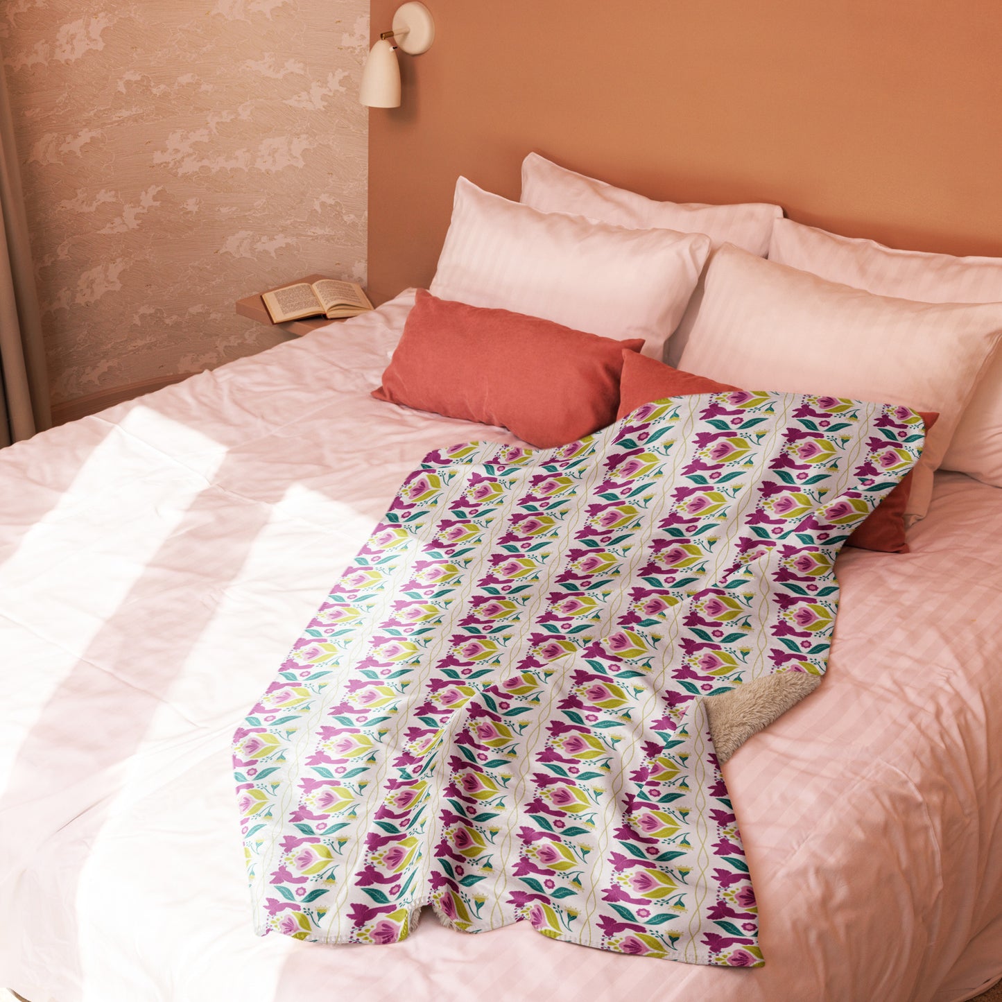 Bird & Bloom Violet and Yellow Sherpa Blanket | Cozy Plush Throw for Sofa or Bed
