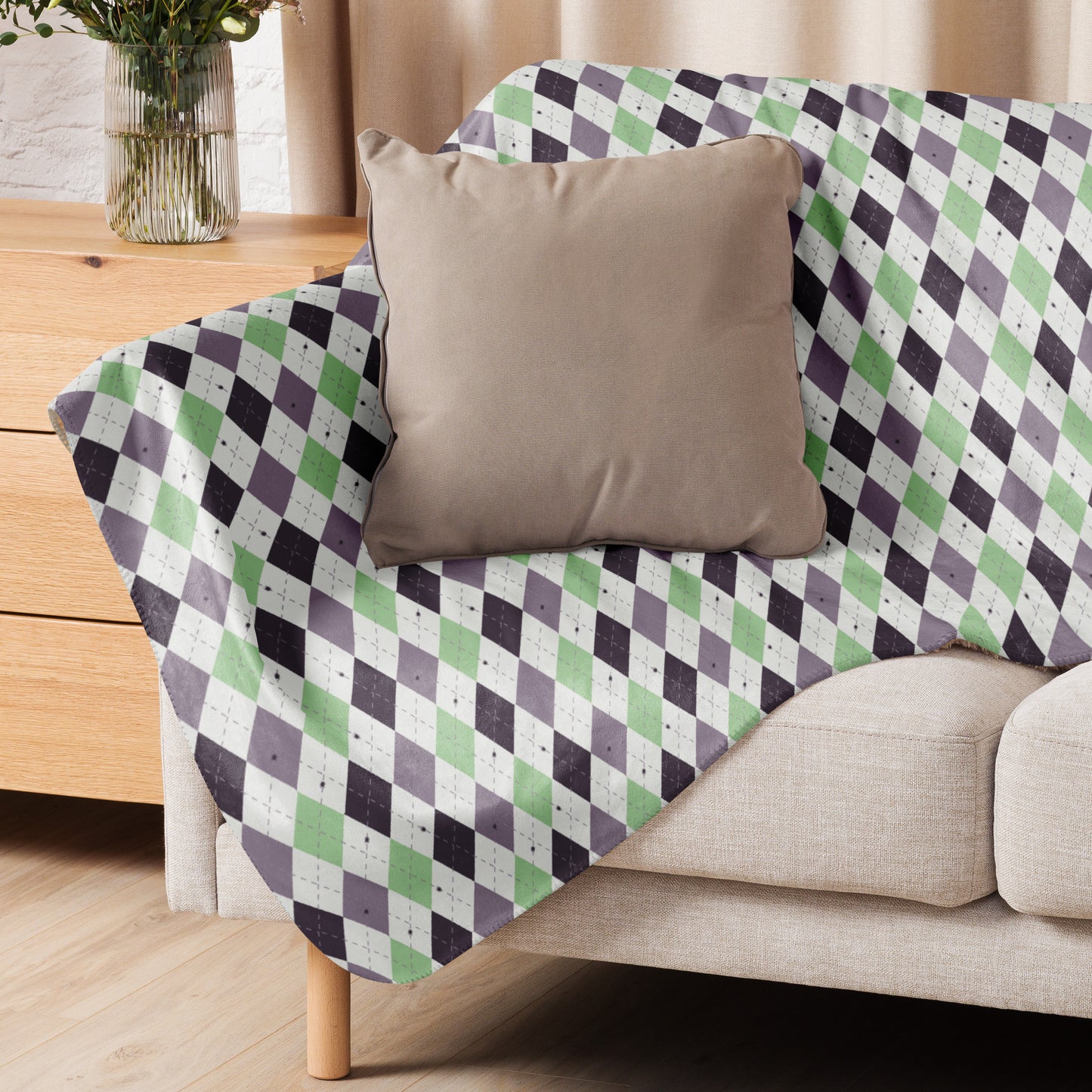 Spooky Spider Argyle Retro Neon Halloween Sherpa Blanket | Cozy Plush Throw for Sofa or Bed