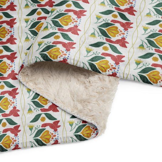 Bird & Bloom Red and Gold Sherpa Blanket | Cozy Plush Throw for Sofa or Bed