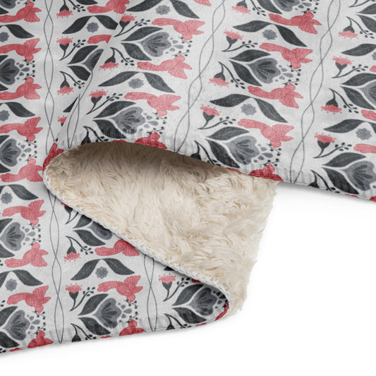 Bird & Bloom Blush and Grey Sherpa Blanket | Cozy Plush Throw for Sofa or Bed