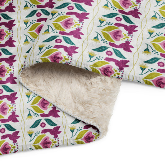 Bird & Bloom Violet and Yellow Sherpa Blanket | Cozy Plush Throw for Sofa or Bed