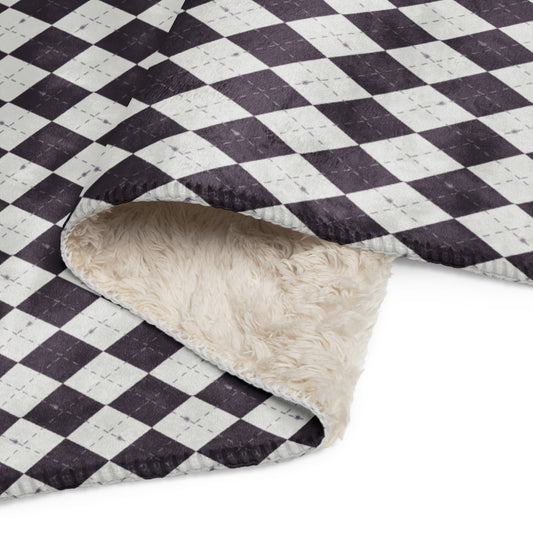 Spooky Spider Argyle Purple Potion Halloween Sherpa Blanket | Cozy Plush Throw for Sofa or Bed