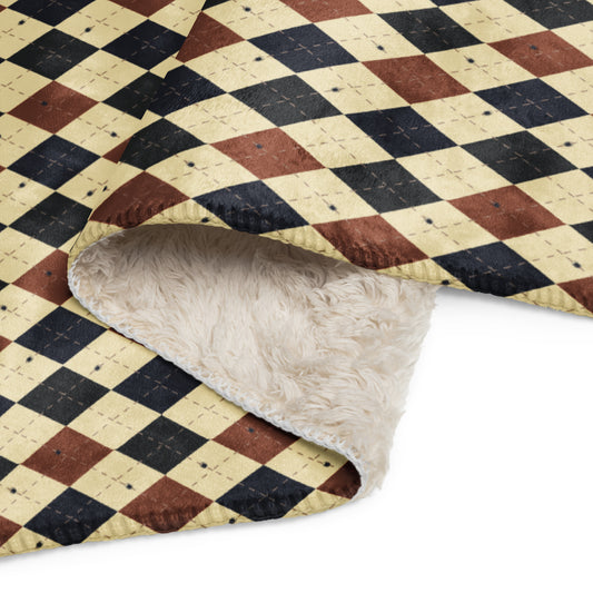 Spooky Spider Argyle Classic Carnival Halloween Sherpa Blanket | Cozy Plush Throw for Sofa or Bed