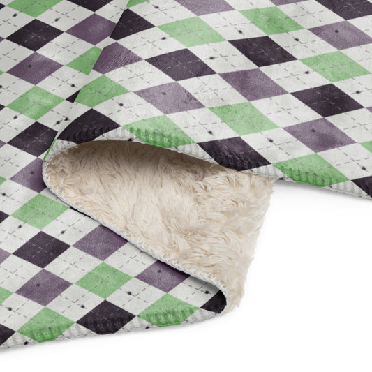 Spooky Spider Argyle Retro Neon Halloween Sherpa Blanket | Cozy Plush Throw for Sofa or Bed