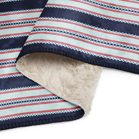 Classic Red and Navy Striped Sherpa Blanket – Classy Holiday Striped Throw | Heritage Christmas Decor, Cozy Winter Cabin Gift