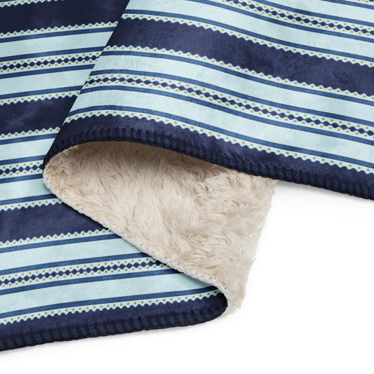 Classic Blue and Gold Striped Sherpa Blanket – Classy Holiday Striped Throw | Heritage Christmas Decor, Cozy Winter Cabin Gift