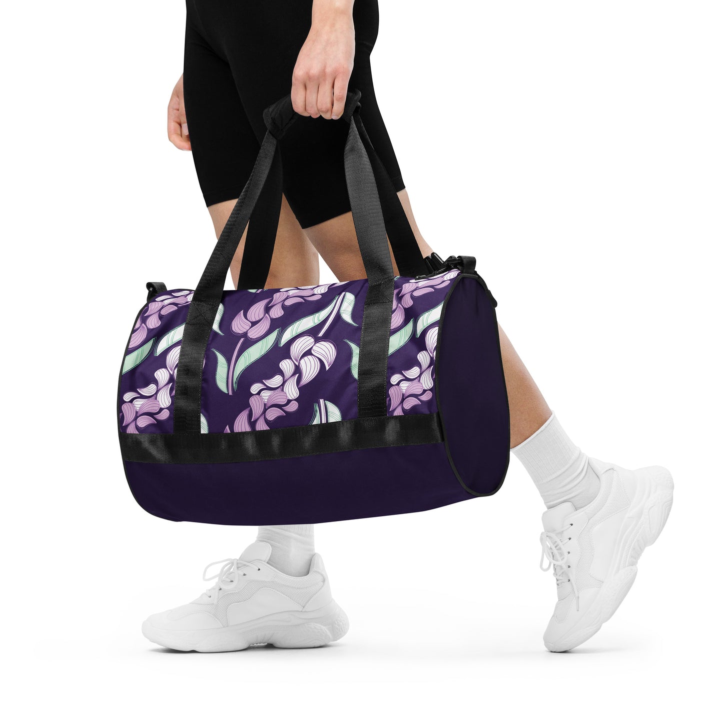 Bold Purple Lavender Floral Gym Bag | Water-Resistant Workout & Travel Duffel