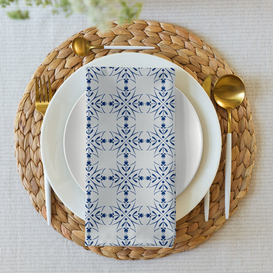 Nordic Floral Blue Cloth Napkins | Reusable Fabric Table Linens | Set of 4