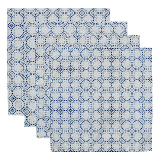 Nordic Floral Blue Cloth Napkins | Reusable Fabric Table Linens | Set of 4