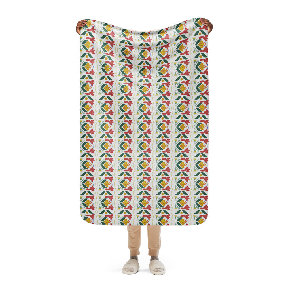 Bird & Bloom Red and Gold Sherpa Blanket | Cozy Plush Throw for Sofa or Bed