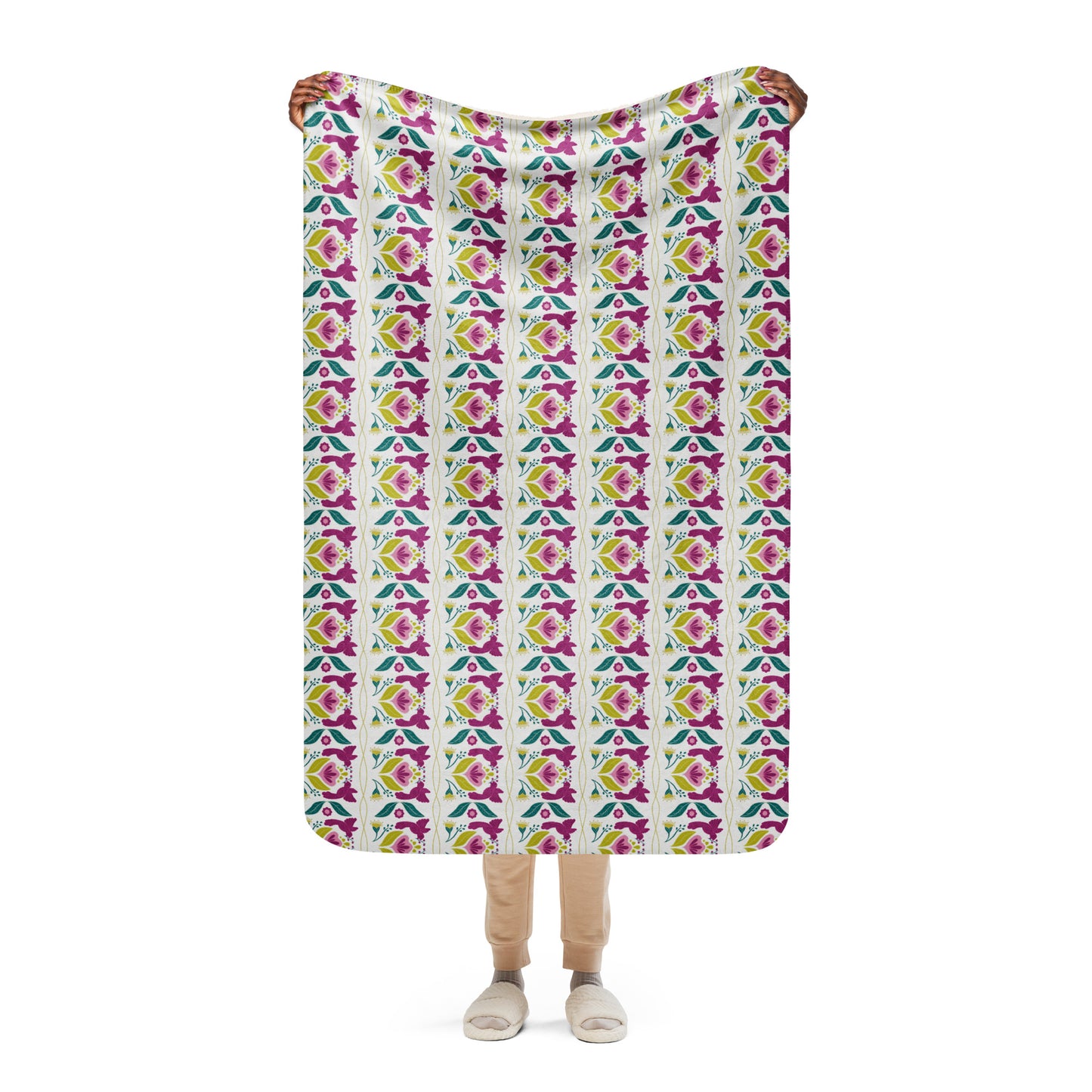 Bird & Bloom Violet and Yellow Sherpa Blanket | Cozy Plush Throw for Sofa or Bed