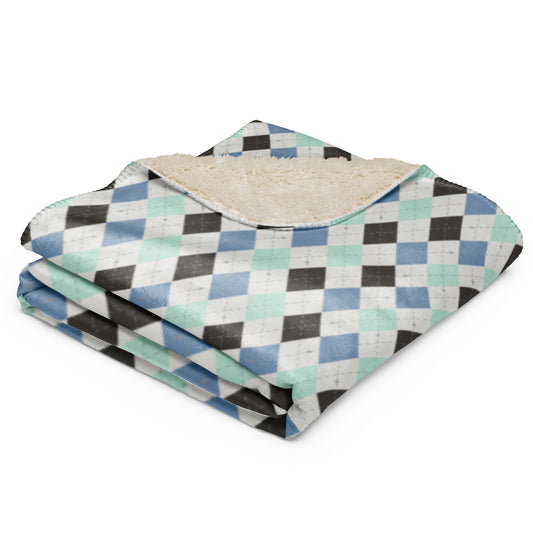 Spooky Spider Argyle Electric Blue Halloween Sherpa Blanket | Cozy Plush Throw for Sofa or Bed