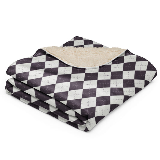 Spooky Spider Argyle Purple Potion Halloween Sherpa Blanket | Cozy Plush Throw for Sofa or Bed