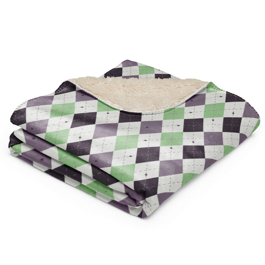 Spooky Spider Argyle Retro Neon Halloween Sherpa Blanket | Cozy Plush Throw for Sofa or Bed