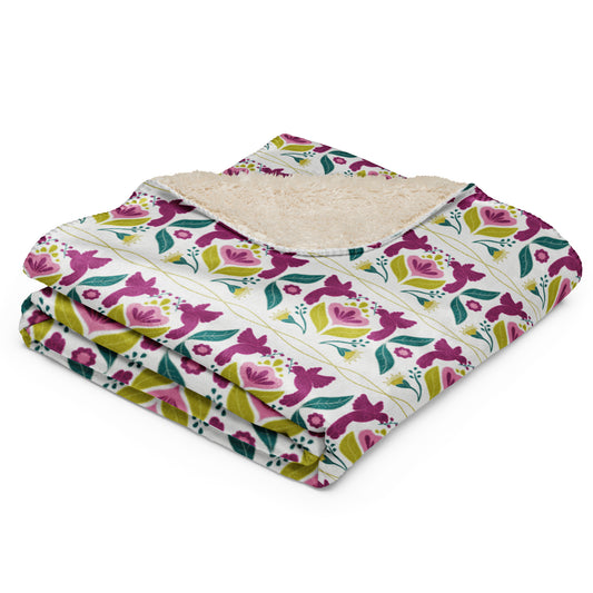 Bird & Bloom Violet and Yellow Sherpa Blanket | Cozy Plush Throw for Sofa or Bed