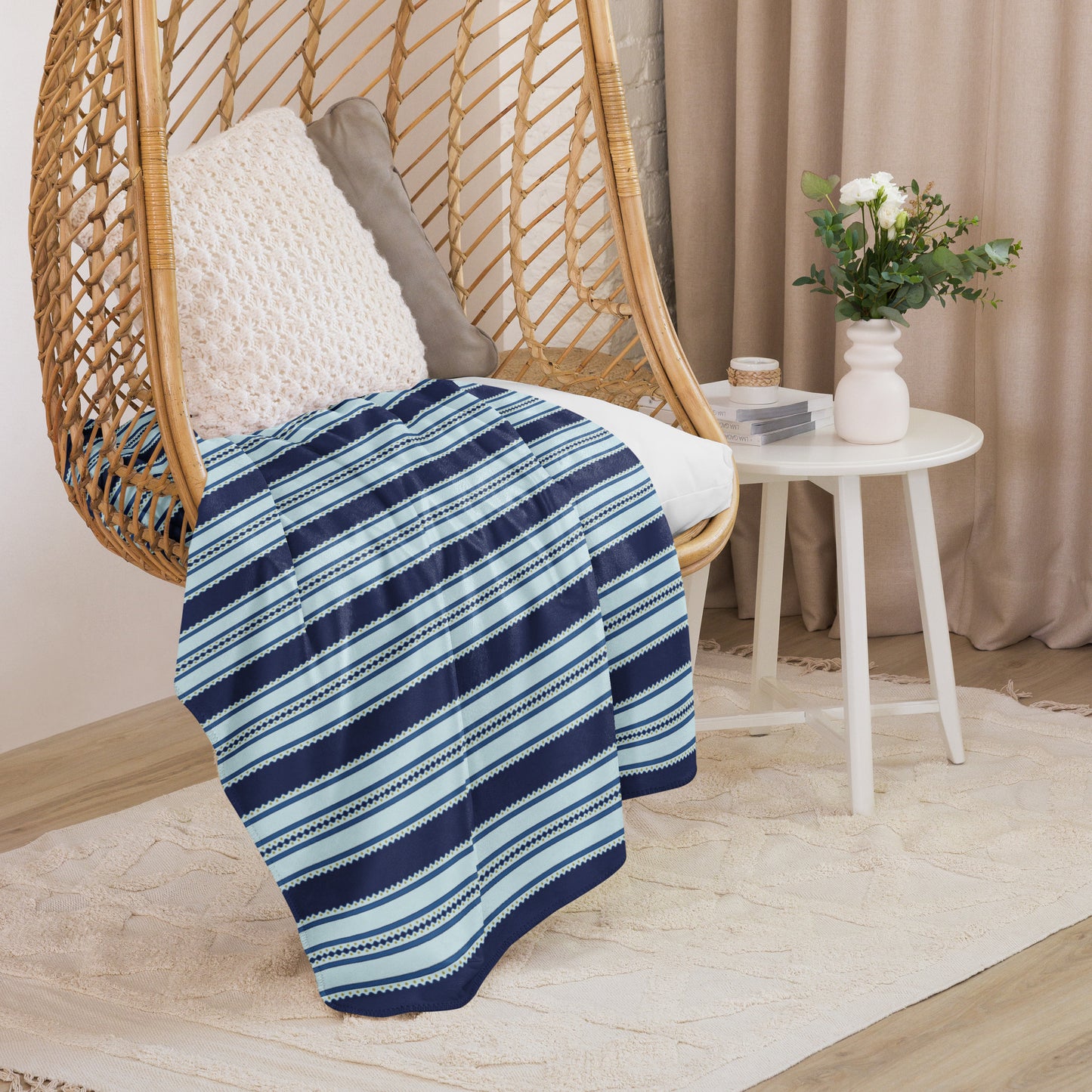 Classic Blue Striped Sherpa Blanket – Classy Holiday Striped Throw | Heritage Christmas Decor, Cozy Winter Cabin Gift