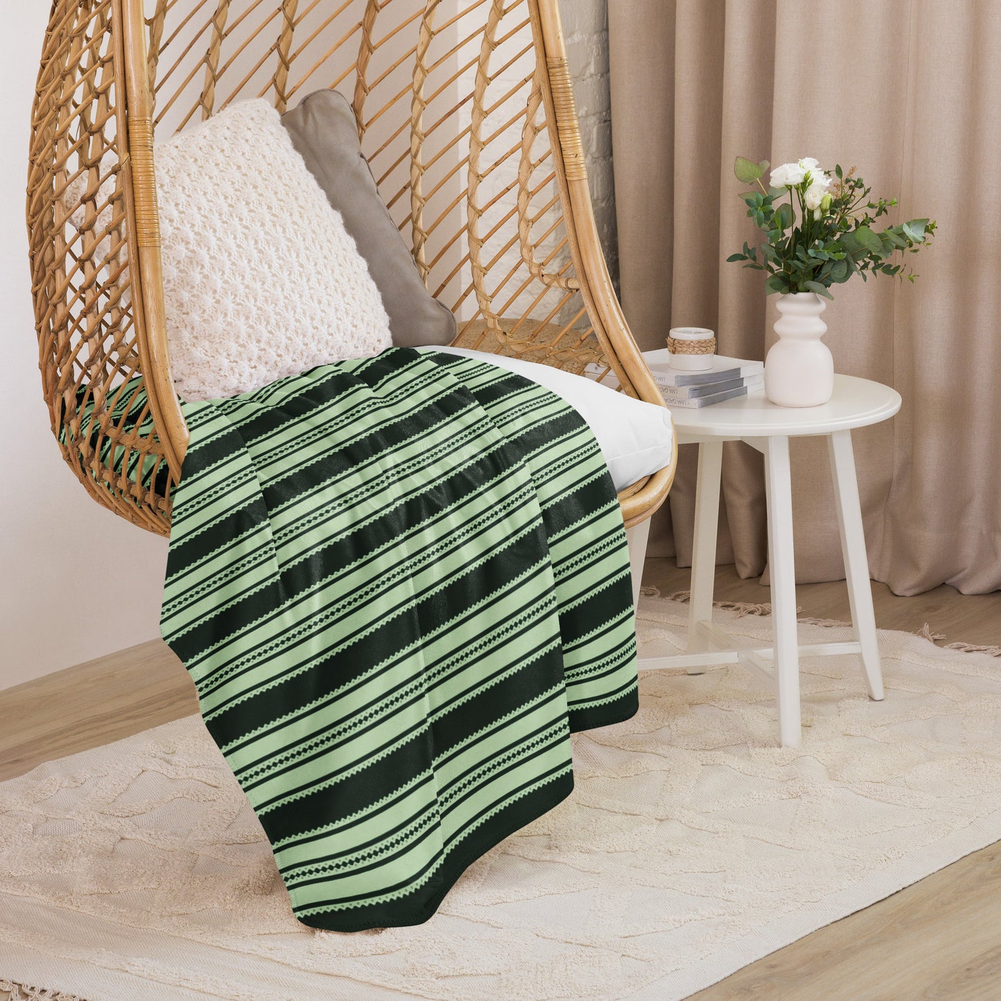 Classic Green Striped Sherpa Blanket – Classy Holiday Striped Throw | Heritage Christmas Decor, Cozy Winter Cabin Gift