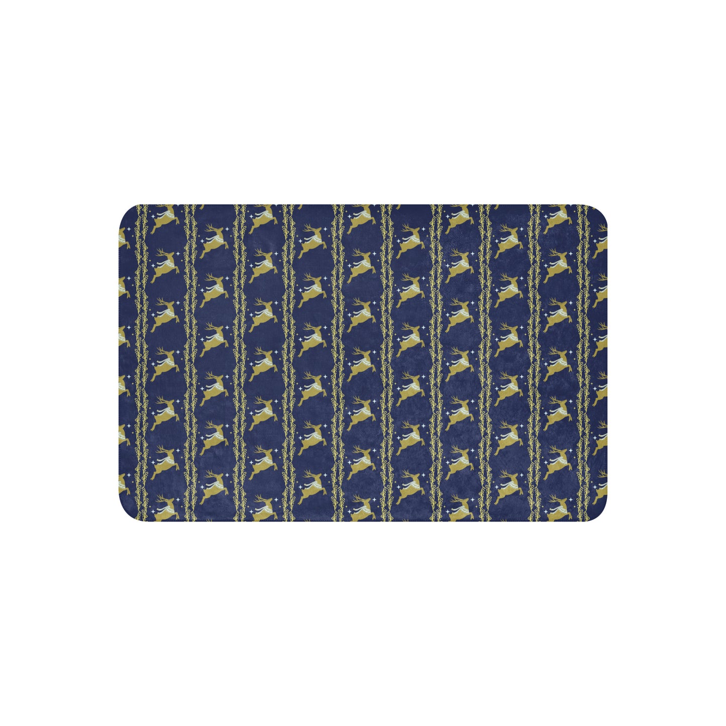 Scandinavian Christmas Reindeer Sherpa Blanket – Navy & Gold Nordic Folk Art | Cozy Winter Throw | Whimsical Holiday Home Decor