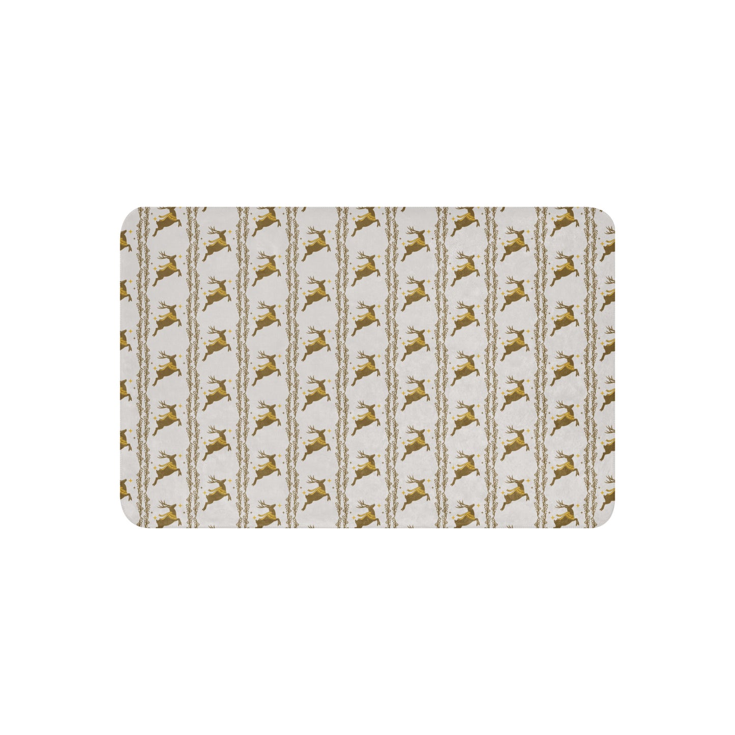 Scandinavian Christmas Reindeer Sherpa Blanket – Gold & White Nordic Folk Art | Cozy Winter Throw | Whimsical Holiday Home Decor