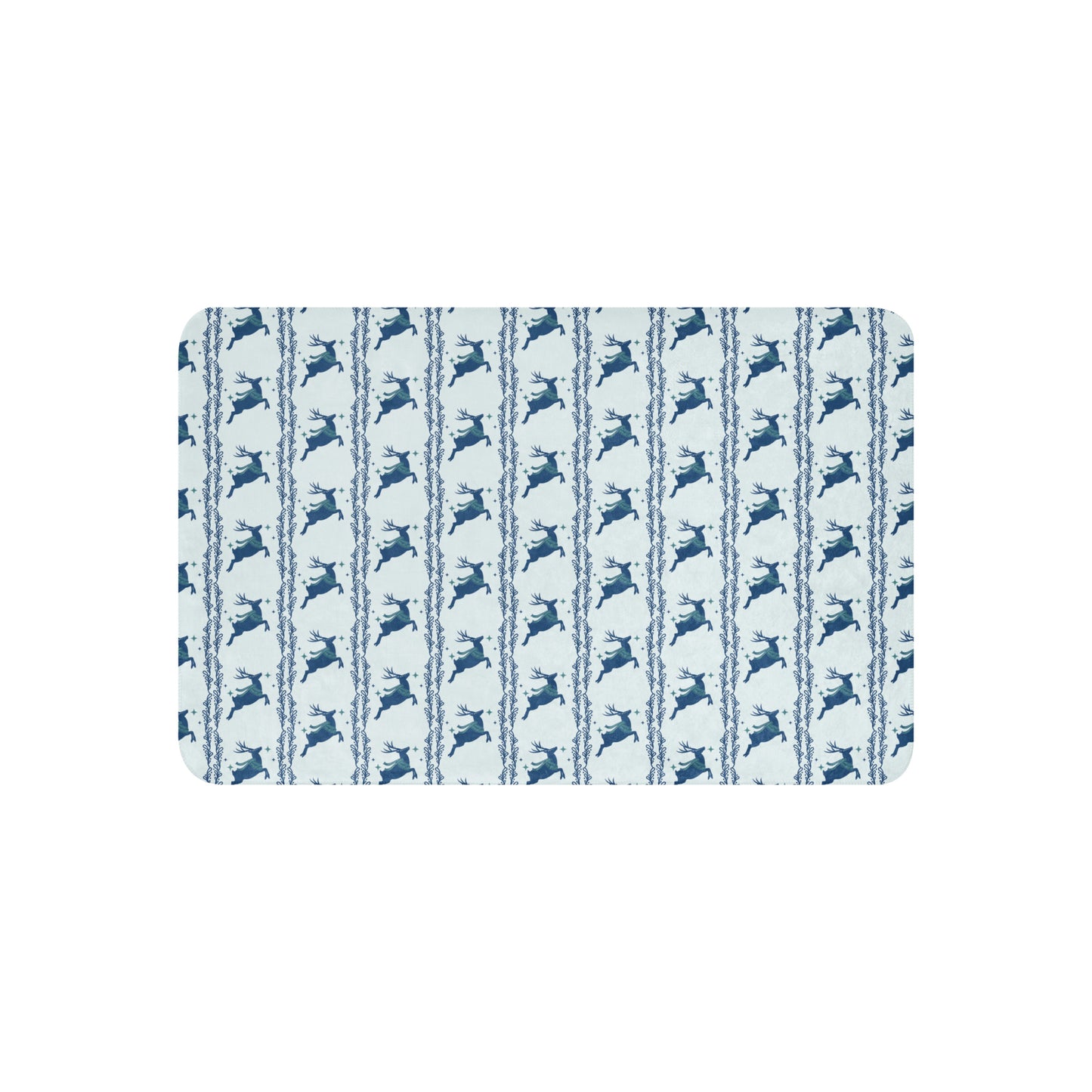 Scandinavian Christmas Reindeer Sherpa Blanket – Frost & Blue Nordic Folk Art | Cozy Winter Throw | Whimsical Holiday Home Decor