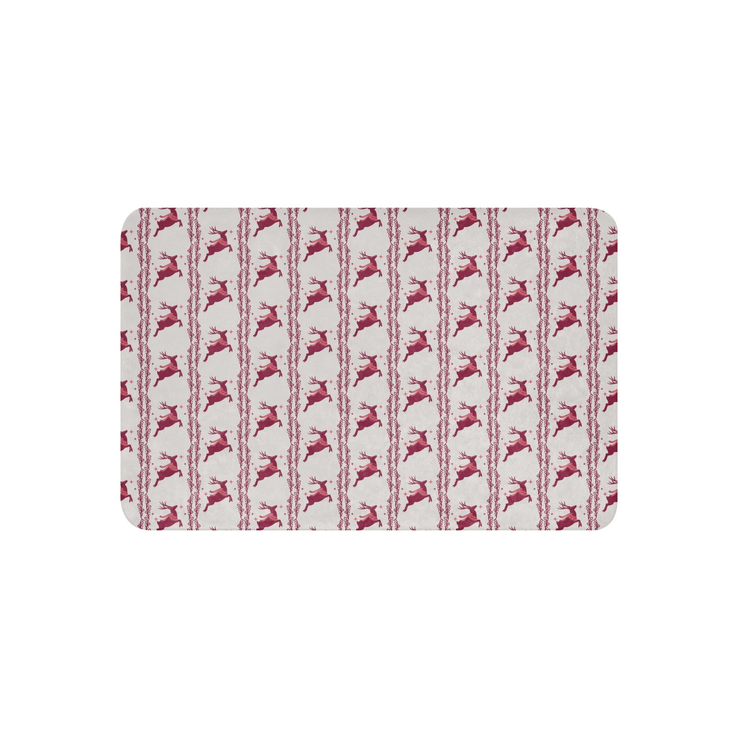 Scandinavian Christmas Reindeer Sherpa Blanket – Pink & Red Nordic Folk Art | Cozy Winter Throw | Whimsical Holiday Home Decor