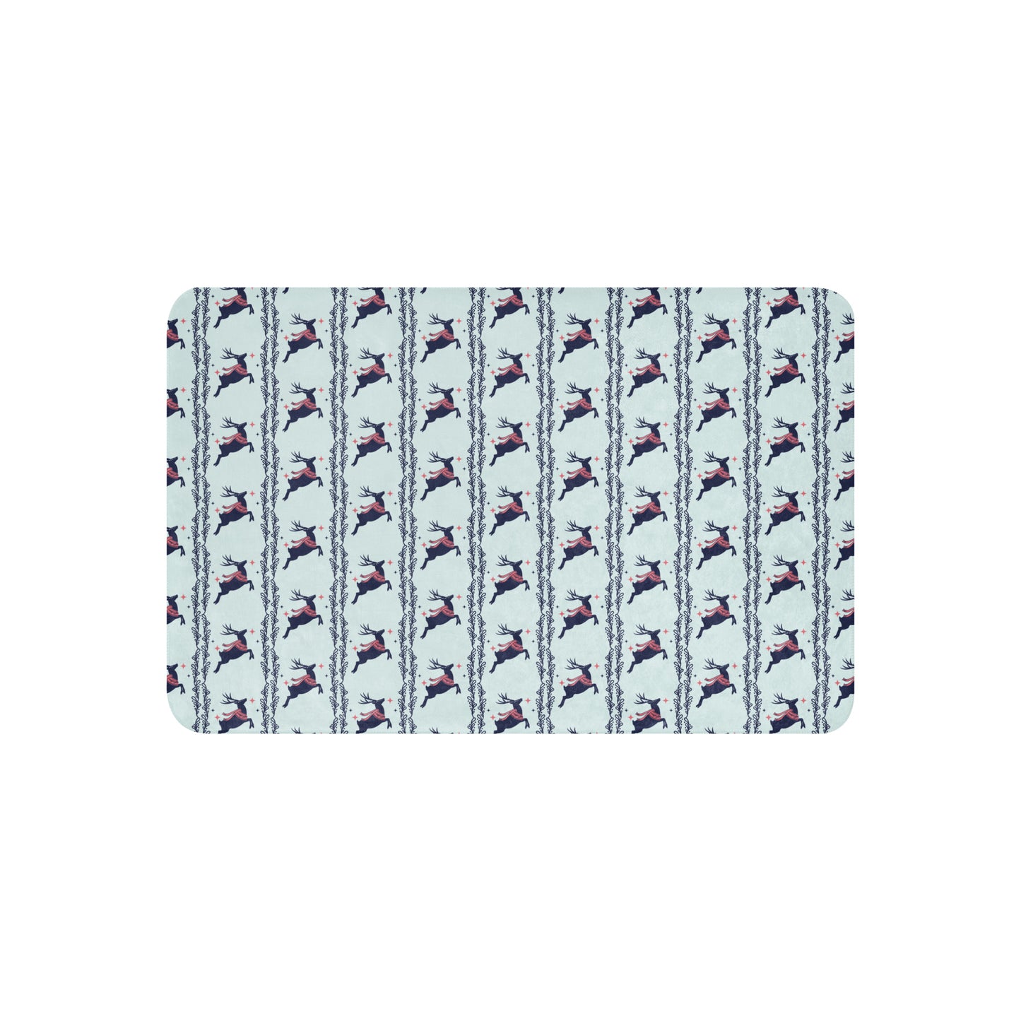 Scandinavian Christmas Reindeer Sherpa Blanket – Red & Blue Nordic Folk Art | Cozy Winter Throw | Whimsical Holiday Home Decor