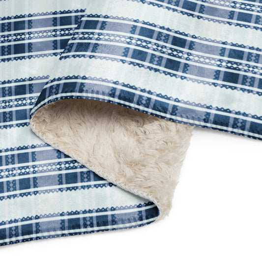 Classic Blue Plaid Sherpa Blanket - Holiday Tartan Throw | Heritage Christmas Decor, Cozy Winter Cabin Gift