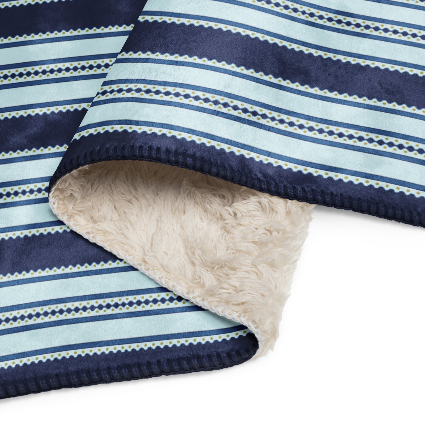 Classic Blue and Gold Striped Sherpa Blanket – Classy Holiday Striped Throw | Heritage Christmas Decor, Cozy Winter Cabin Gift