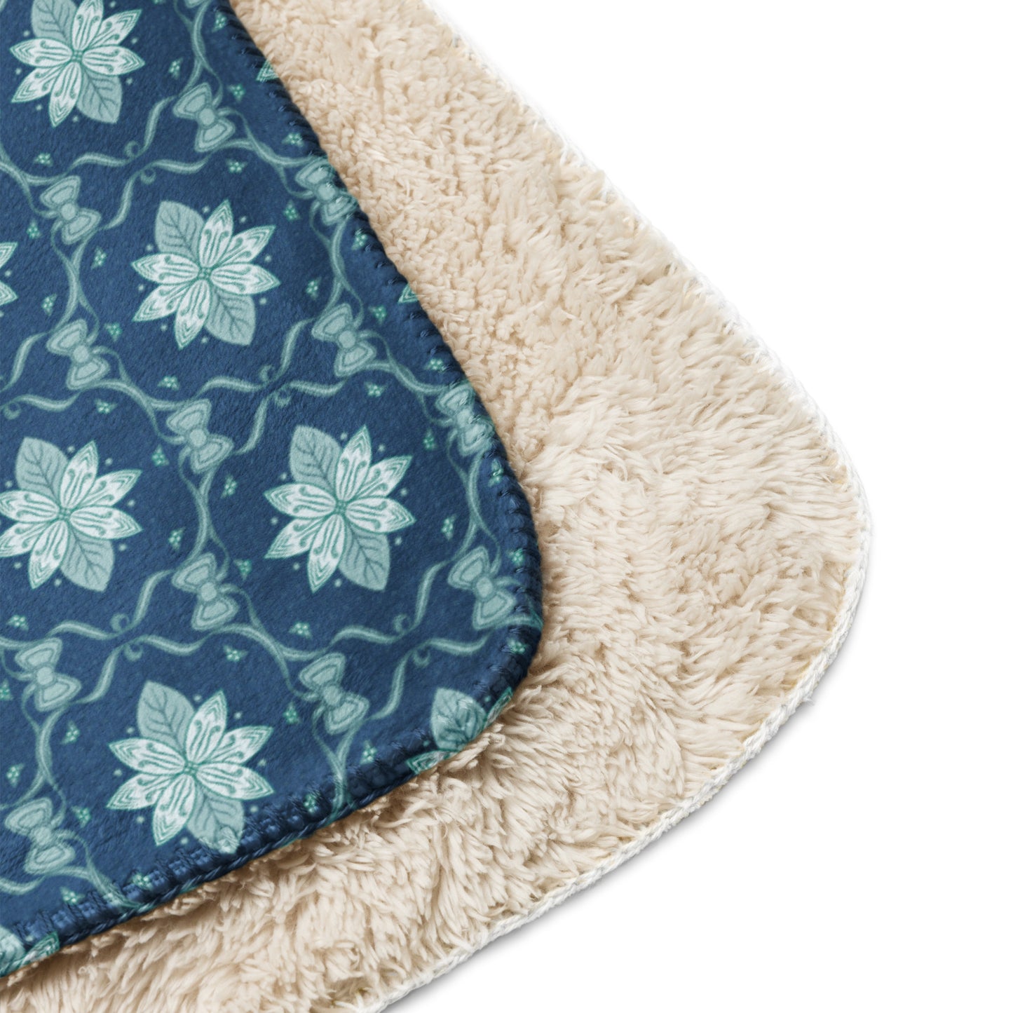 Scandinavian Christmas Poinsettia Sherpa Blanket – Frost & Blue Folk Floral Throw | Cozy Nordic Holiday Decor, Classy Winter Gift