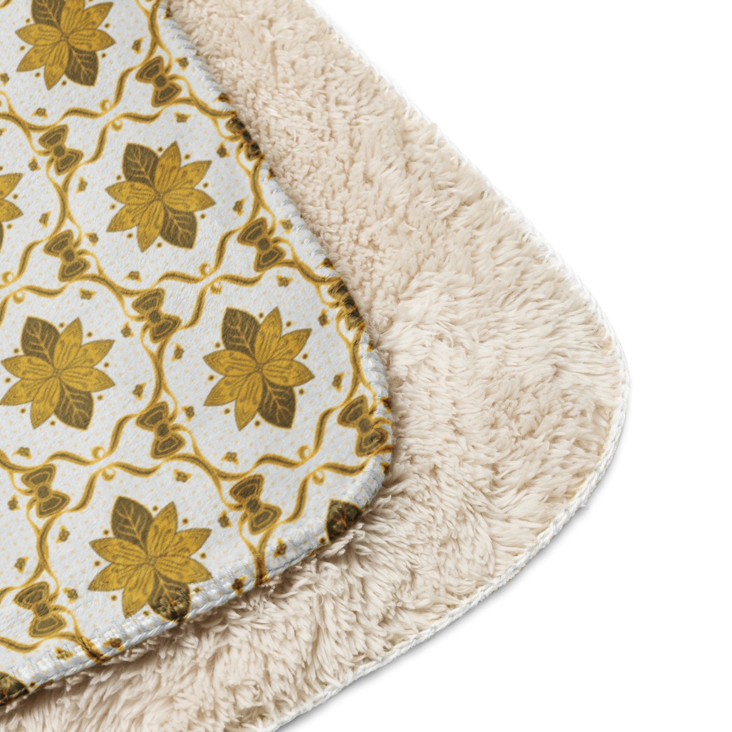 Scandinavian Christmas Poinsettia Sherpa Blanket – Gold & White Folk Floral Throw | Cozy Nordic Holiday Decor, Classy Winter Gift