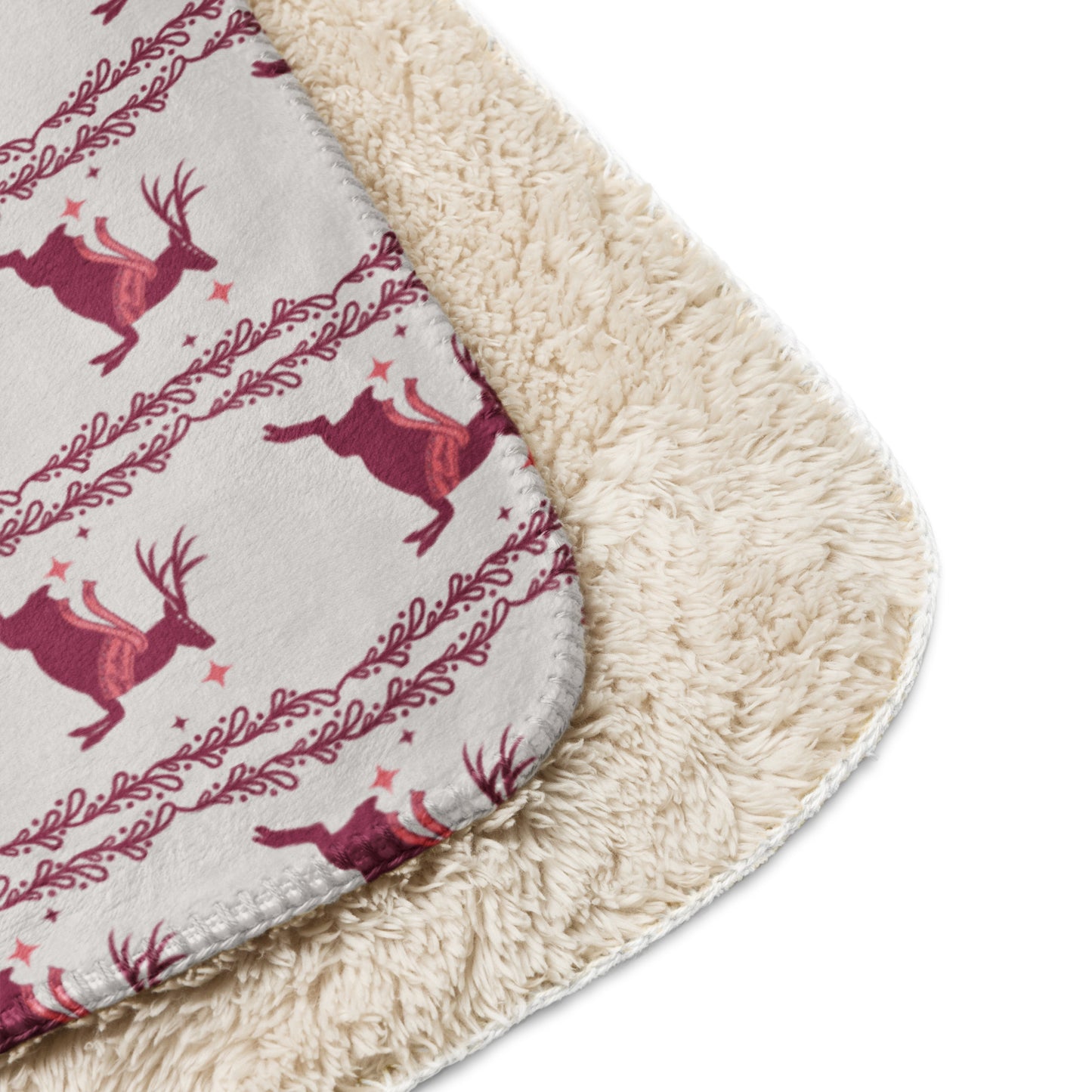 Scandinavian Christmas Reindeer Sherpa Blanket – Pink & Red Nordic Folk Art | Cozy Winter Throw | Whimsical Holiday Home Decor